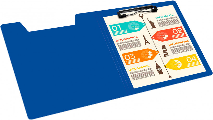 Папка клип-борд Бюрократ -PD602BLU A4 пластик 1.2мм синий с крышкой