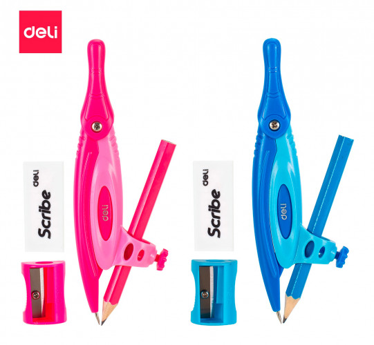 Набор для чертежей Deli EG30001 пластик в компл.:линейка/транспортир/2 угольника/карандаш/ластик/точилка/циркуль