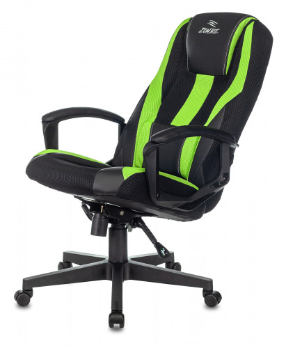 Кресло игровое Zombie 9 черный/салатовый ткань/эко.кожа крестов. пластик