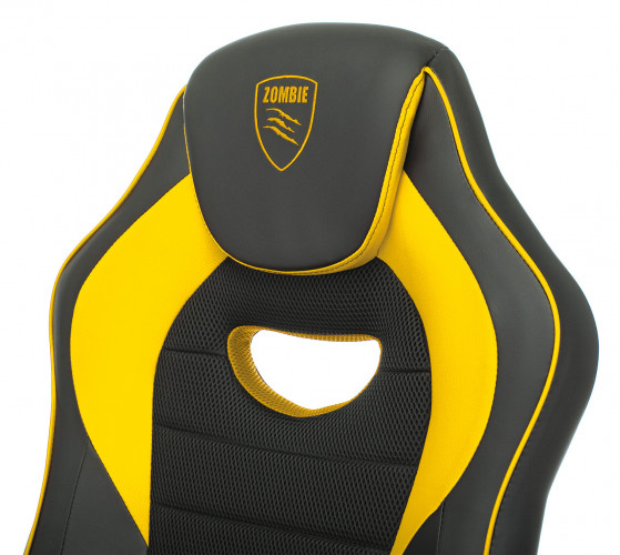 Кресло игровое Zombie GAME 16 черный/желтый эко.кожа/ткань крестов. пластик