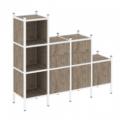 Loft Прямой стеллаж наборный VR.L-17 Тиквуд тёмный/Белый металл 1278*446*1458