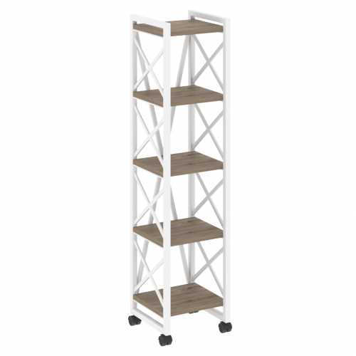 Loft Стеллаж на колесных опорах-5 полок VR.L-MST.K-5.4 Тиквуд тёмный/Белый металл 400*400*1704
