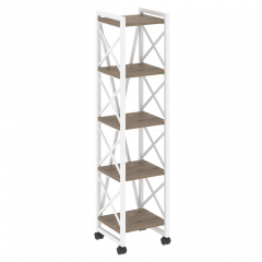 Loft Стеллаж на колесных опорах-5 полок VR.L-MST.K-5.4 Тиквуд тёмный/Белый металл 400*400*1704
