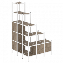 Loft Угловой внешний стеллаж наборный VR.L-59 Тиквуд тёмный/Белый металл 1278*1278*2280