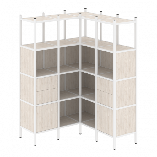 Loft Угловой внутренний стеллаж наборный VR.L-33 Денвер светлый/Белый металл 1278*1278*1869