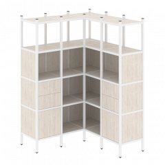 Loft Угловой внутренний стеллаж наборный VR.L-33 Денвер светлый/Белый металл 1278*1278*1869