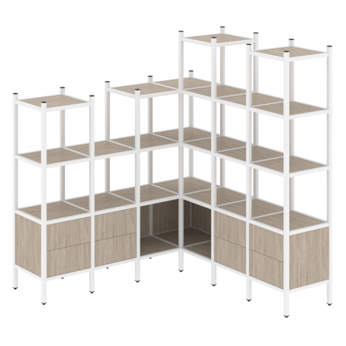 Loft Угловой внутренний стеллаж наборный VR.L-41 Дуб аттик/Белый металл 1694*1694*1869