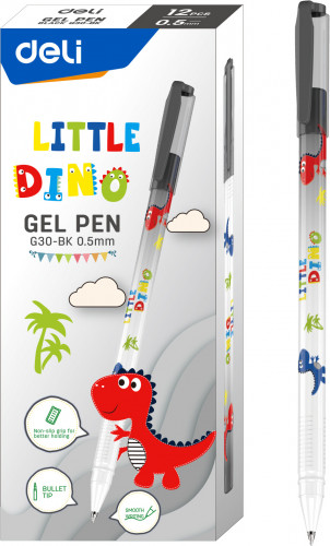 Ручка гелев. Deli Little Dino EG30-BK белый/черный черн. черн. линия 0.5мм