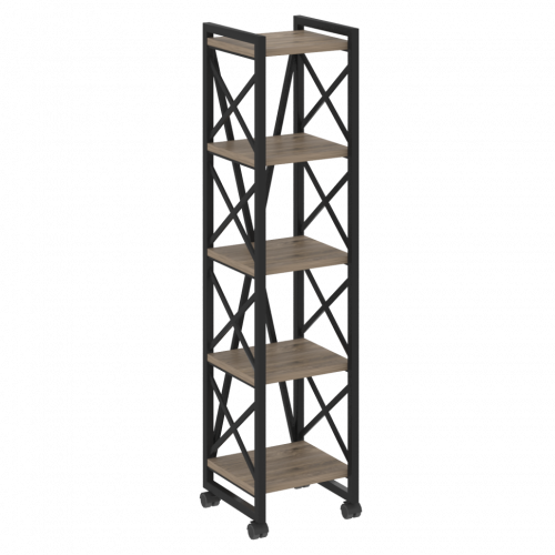 Loft Стеллаж на колесных опорах-5 полок VR.L-MST.K-5.4 Тиквуд тёмный/Чёрный металл 400*400*1704