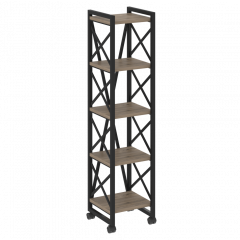 Loft Стеллаж на колесных опорах-5 полок VR.L-MST.K-5.4 Тиквуд тёмный/Чёрный металл 400*400*1704