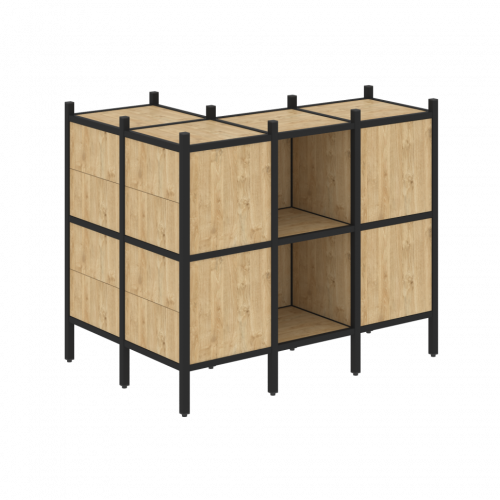 Loft Угловой внешний стеллаж наборный VR.L-51 Тиквуд светлый/Чёрный металл 862*1278*1047