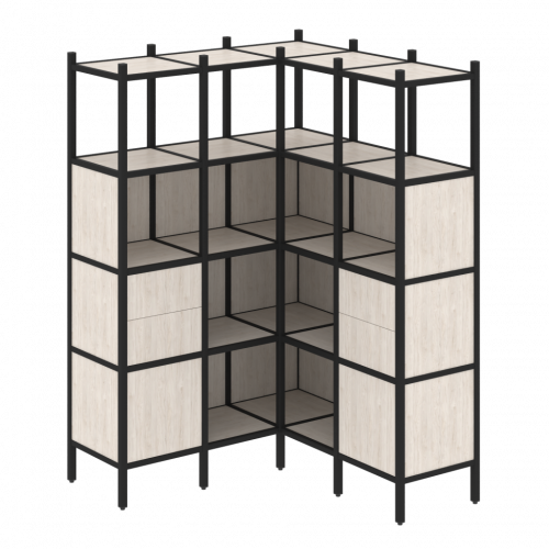 Loft Угловой внутренний стеллаж наборный VR.L-33 Денвер светлый/Чёрный металл 1278*1278*1869