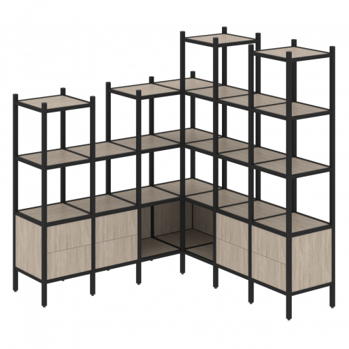 Loft Угловой внутренний стеллаж наборный VR.L-41 Дуб аттик/Чёрный металл 1694*1694*1869