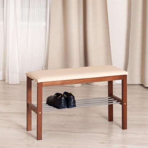 Банкетка BERYL, дерево / экокожа, 67*31*49 см, темный орех/бежевый