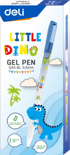 Ручка гелев. Deli Little Dino EG30-BL белый/синий син. черн. линия 0.5мм