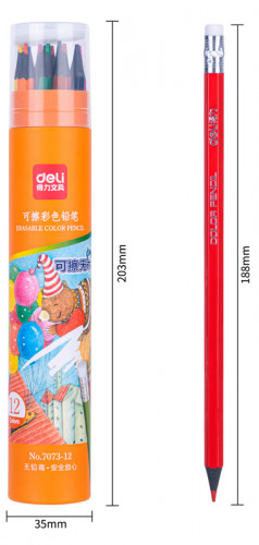 Карандаши цв. Deli 7073-12 пластик 12цв. туба пл. ластик