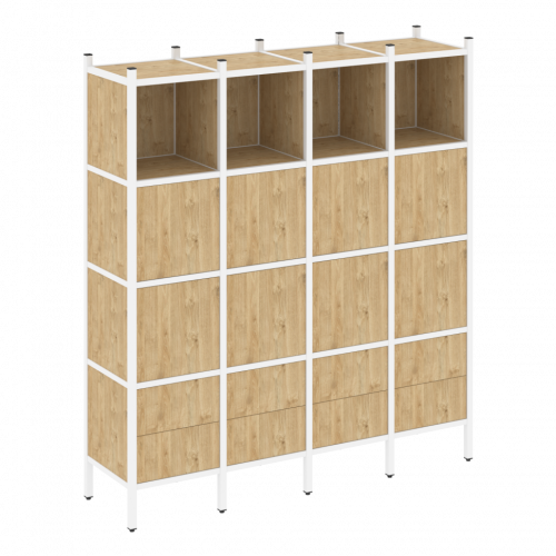 Loft Прямой стеллаж наборный VR.L-09 Тиквуд светлый/Белый металл 1694*446*1869