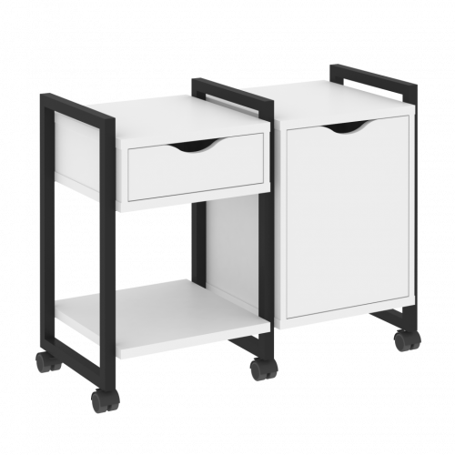 Loft Тумба на колесных опорах наборная. Вариант №3 VR.L-TN-3.K Белый бриллиант/Чёрный металл 970*460*767