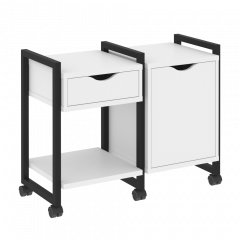 Loft Тумба на колесных опорах наборная. Вариант №3 VR.L-TN-3.K Белый бриллиант/Чёрный металл 970*460*767