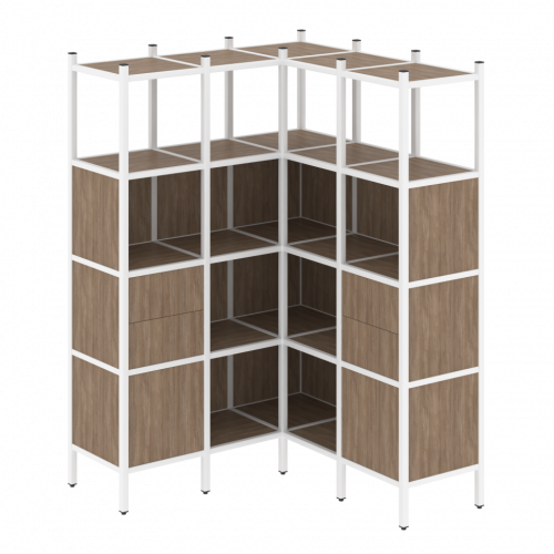 Loft Угловой внутренний стеллаж наборный VR.L-33 Дуб аризона/Белый металл 1278*1278*1869