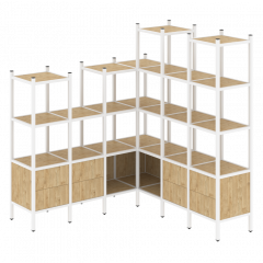 Loft Угловой внутренний стеллаж наборный VR.L-41 Тиквуд светлый/Белый металл 1694*1694*1869