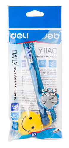 Ручка шариков. автоматическая Deli EQ50-BL синий/прозрачный d=0.7мм син. черн. на подставке резин. манжета