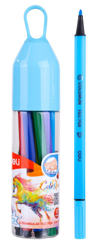 Фломастеры Deli EC10506 ColoRun трехгр. Вентилируемый смываемые 12цв. пластиковая туба