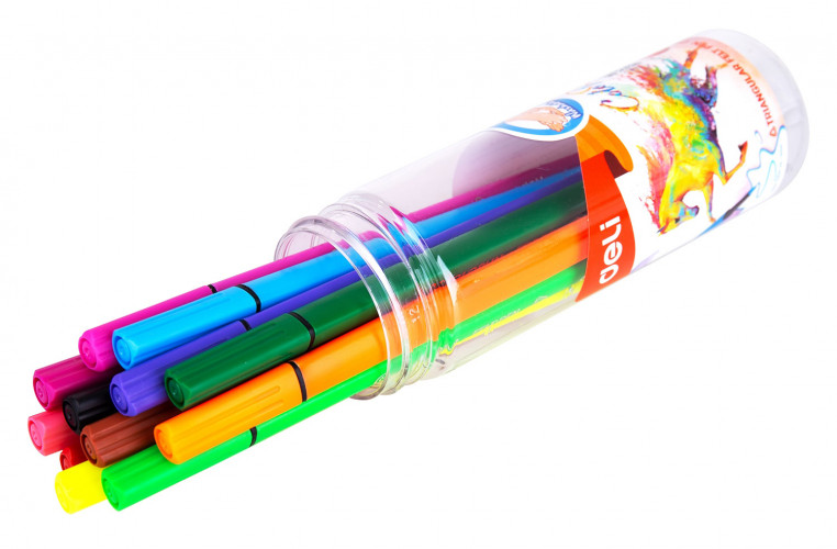 Фломастеры Deli EC10506 ColoRun трехгр. Вентилируемый смываемые 12цв. пластиковая туба