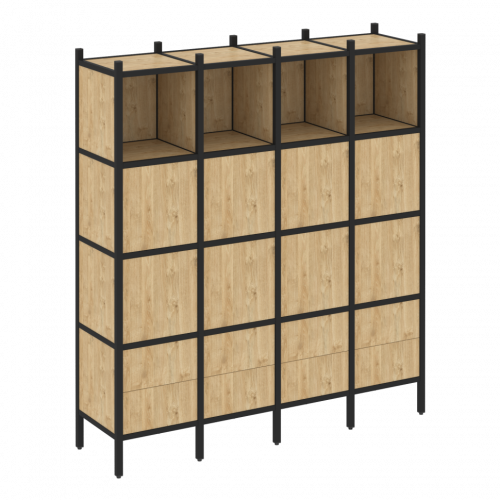 Loft Прямой стеллаж наборный VR.L-09 Тиквуд светлый/Чёрный металл 1694*446*1869