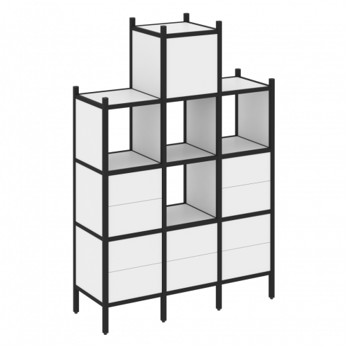 Loft Прямой стеллаж наборный VR.L-18 Белый бриллиант/Чёрный металл 1278*446*1869