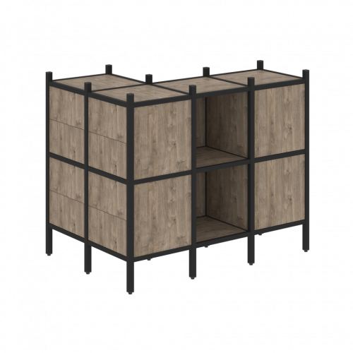 Loft Угловой внешний стеллаж наборный VR.L-51 Тиквуд тёмный/Чёрный металл 862*1278*1047