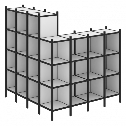Loft Угловой внешний стеллаж наборный VR.L-60 Белый бриллиант/Чёрный металл 1694*1694*1869