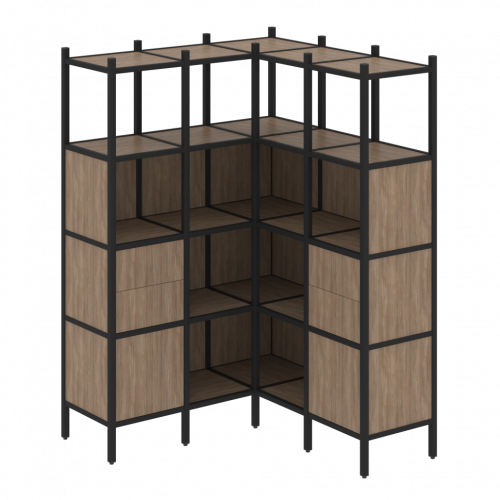 Loft Угловой внутренний стеллаж наборный VR.L-33 Дуб аризона/Чёрный металл 1278*1278*1869