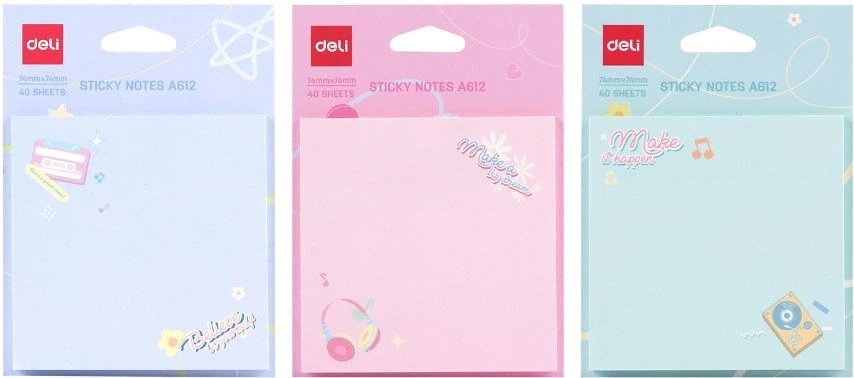 Блок самоклеящийся бумажный Deli EA612 74x74мм 40лист. 80г/м2 ассорти 3цв.в упак. европодвес (упак.:3шт)