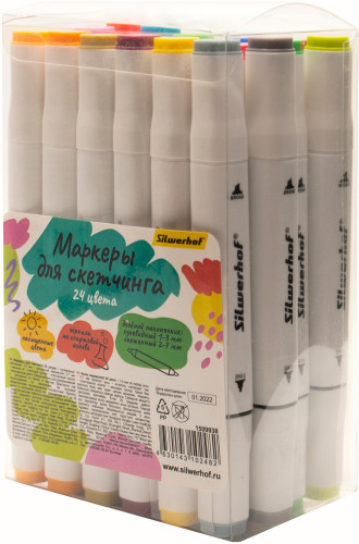 Набор маркеров для скетчинга Silwerhof двойной пиш. наконечник 1-7мм 24цв. блистер (24шт.)