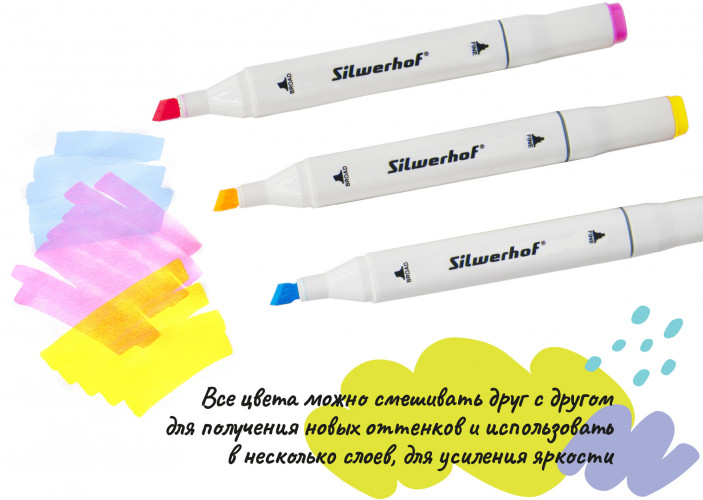 Набор маркеров для скетчинга Silwerhof двойной пиш. наконечник 1-7мм 24цв. блистер (24шт.)