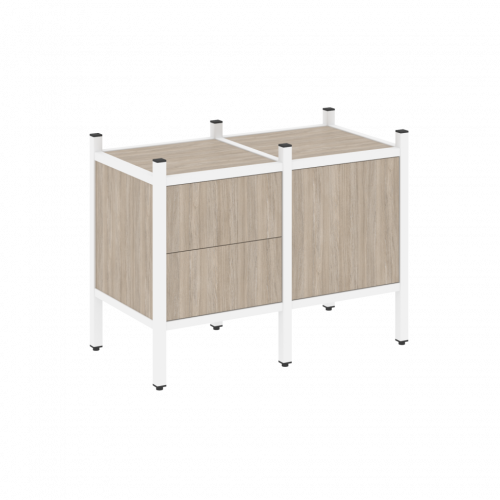 Loft Прямой стеллаж наборный VR.L-01 Дуб аттик/Белый металл 862*446*636