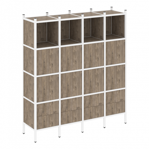 Loft Прямой стеллаж наборный VR.L-09 Тиквуд тёмный/Белый металл 1694*446*1869