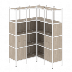Loft Угловой внутренний стеллаж наборный VR.L-33 Дуб аттик/Белый металл 1278*1278*1869