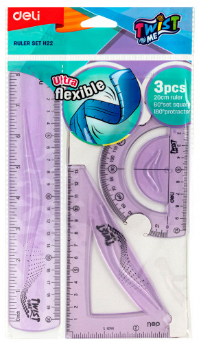 Набор для чертежей Deli EH22 корпус ассорти пластик в компл.:линейка 20см/транспортир/угольник
