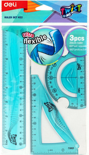 Набор для чертежей Deli EH22 корпус ассорти пластик в компл.:линейка 20см/транспортир/угольник