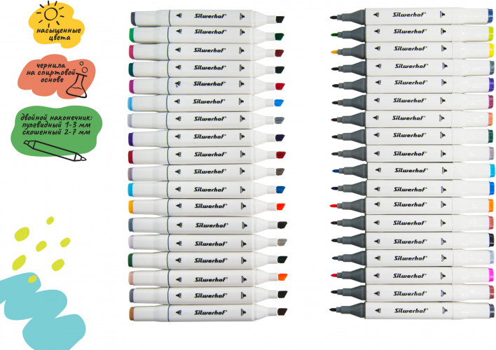 Набор маркеров для скетчинга Silwerhof двойной пиш. наконечник 1-7мм 36цв. блистер (36шт.)