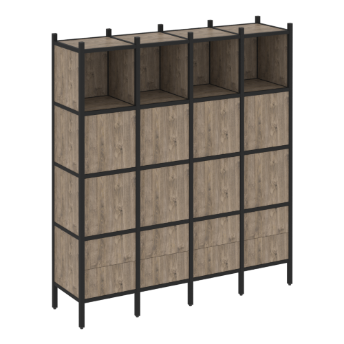 Loft Прямой стеллаж наборный VR.L-09 Тиквуд тёмный/Чёрный металл 1694*446*1869