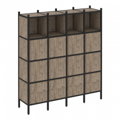 Loft Прямой стеллаж наборный VR.L-09 Тиквуд тёмный/Чёрный металл 1694*446*1869