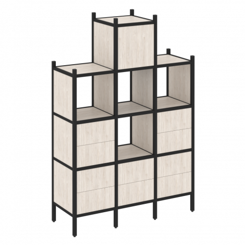 Loft Прямой стеллаж наборный VR.L-18 Денвер светлый/Чёрный металл 1278*446*1869