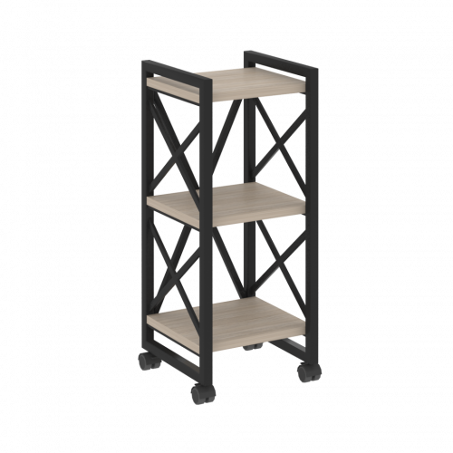 Loft Стеллаж на колесных опорах-3 полки VR.L-MST.K-3.4 Дуб аттик/Чёрный металл 400*400*968
