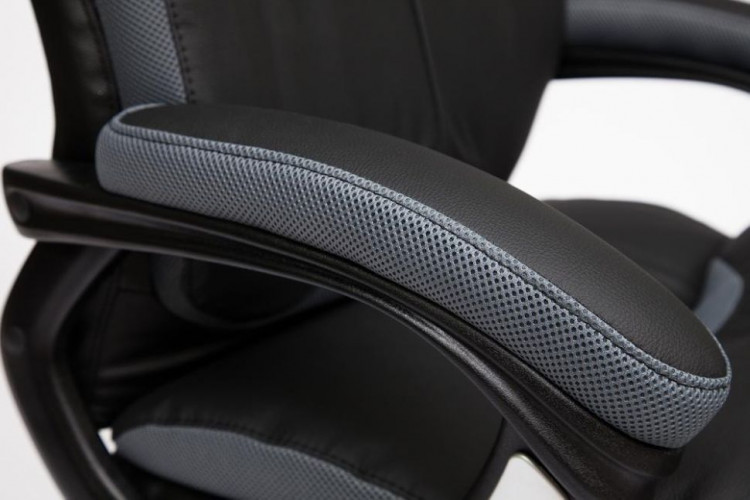 Кресло GRAND , Кожа  +  кож.зам/ткань, черный/серый-12