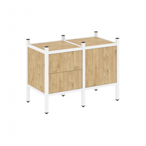 Loft Прямой стеллаж наборный VR.L-01 Тиквуд светлый/Белый металл 862*446*636