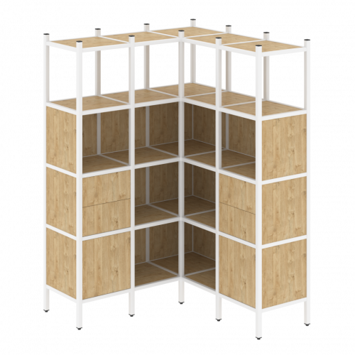 Loft Угловой внутренний стеллаж наборный VR.L-33 Тиквуд светлый/Белый металл 1278*1278*1869