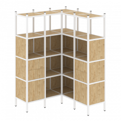 Loft Угловой внутренний стеллаж наборный VR.L-33 Тиквуд светлый/Белый металл 1278*1278*1869
